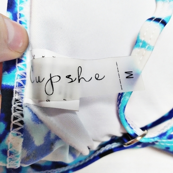 Cupshe Blue and White Tie Dye Triangle Bikini Top Medium - Picture 5 of 7
